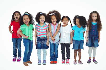 Smiling girl all standing in a row