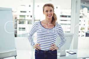 Smiling creative businesswoman by her desk