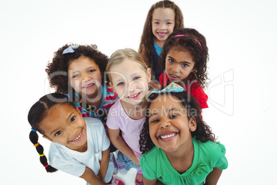 Smiling girls all looking upwards