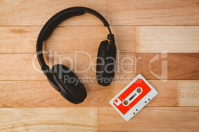 Close up view of old tape and headphone