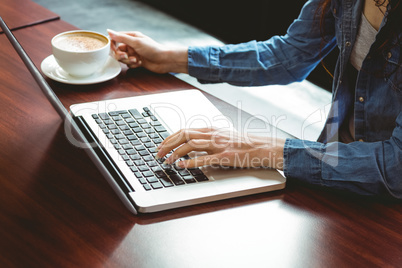 Student using laptop in cafe