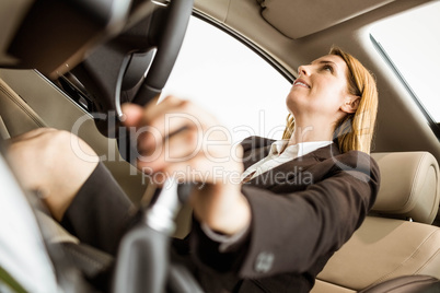 Smiling businesswoman siting in a car
