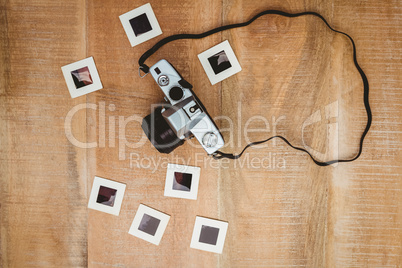 View of an old camera with photo slides