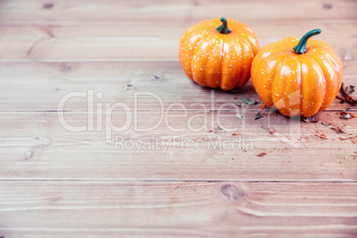 Pumpkin ornaments on desk