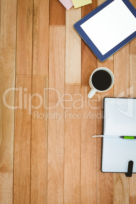 Business desk with tablet and coffee