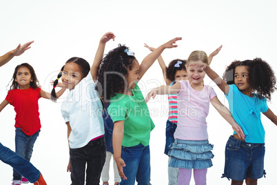 Girls standing with arms spread out