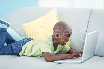 Happy boy using a laptop