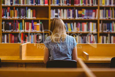 Mature student in the library using laptop