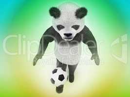 wonderful animal soccer player chasing a ball on the green and yellow gradient background top view. cute character to play sports and football