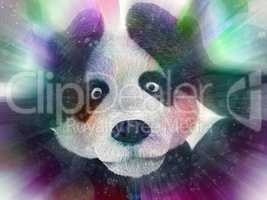 sick character panda bamboo junkie experiencing strong hallucinations and fear closes the muzzle paws. Psychedelic condition of the animal.