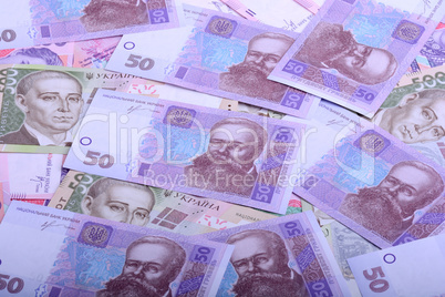 european money, ukrainian hryvnia close up