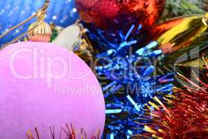 Christmas tree branch with decoration ball, new year holiday card