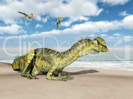 Dilophosaurus und Thalassodromeus