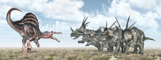 Spinosaurus attackiert den Styracosaurus