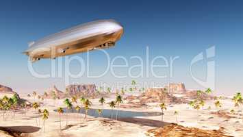 Luftschiff über einer Wüstenlandschaft