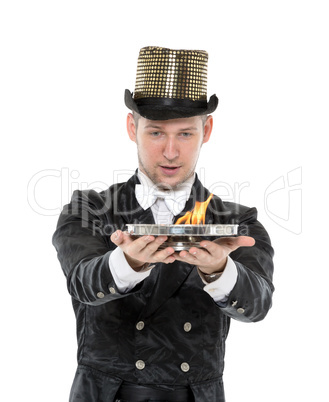 Illusionist Shows Tricks with Fire