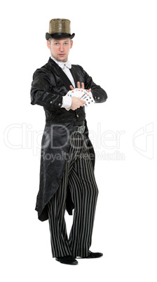 Illusionist Shows Tricks with Playing Card