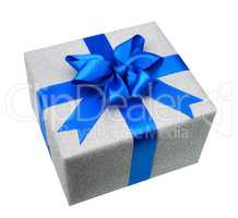 Silber Geschenkpaket mit eleganter blauer Schleife