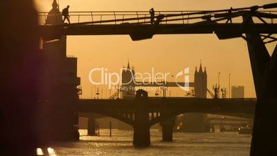 Early Morning sunrise over Millennium Bridge and Tower Bridge