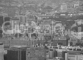 Black and white Aerial view of London