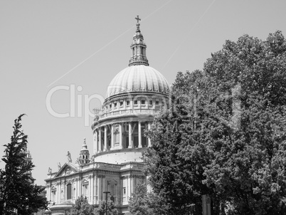 Black and white St Paul Cathedral in London