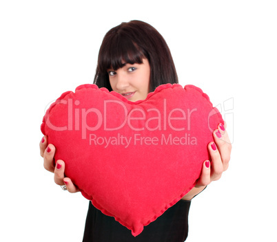 beautiful girl holding red valentine heart