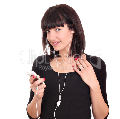 beautiful girl with phone listening music