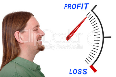 Man on profit or loss indicator