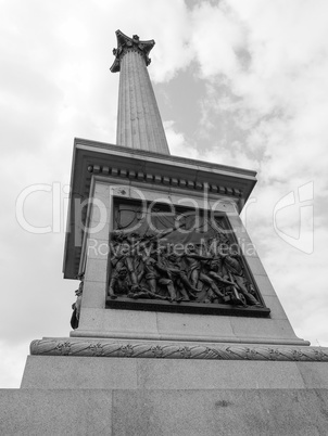 Black and white Nelson Column in London