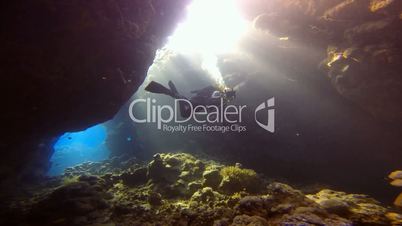 Underwater videographer, filming a symbiosis of clown fish and anemone in the Red Sea