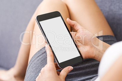 Woman using big smartphone