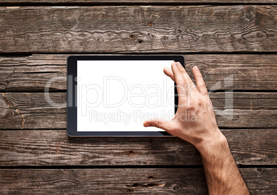 Using spread gesture on touch screen of digital tablet