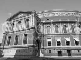 Black and white Royal Albert Hall in London