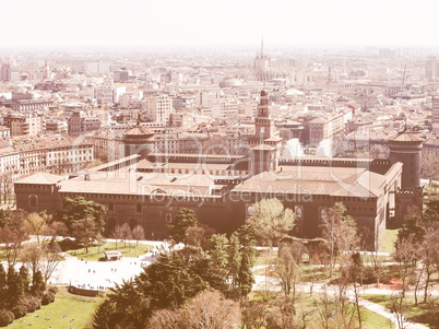 Retro looking Milan aerial view