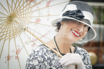 1920s Dressed Girl with Parasol Portrait