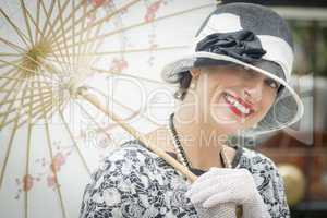 1920s Dressed Girl with Parasol Portrait