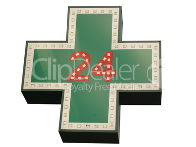 medical  twenty-four-hour drugstore signboard isolated
