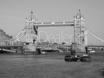 Black and white Tower Bridge in London