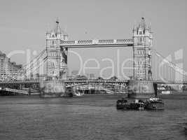 Black and white Tower Bridge in London