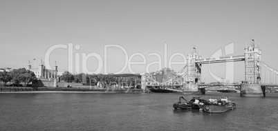 Black and white Tower Bridge in London