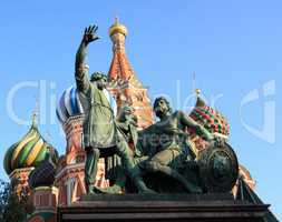 blessed basil cathedral and Statue of Minin and Pozharsky in Mos