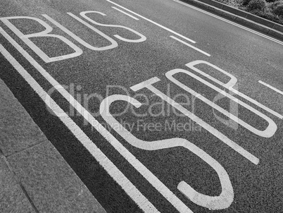 Black and white Bus stop sign