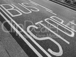 Black and white Bus stop sign