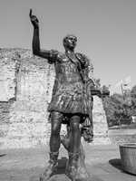 Black and white Trajan statue in London