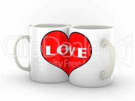 Two Coffee Mugs Showing Love