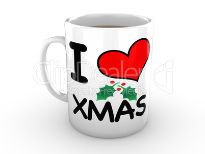 I love Xmas - Red Heart on White Mug