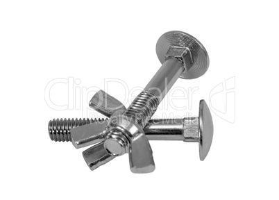 Closeup metal screw (bolt) and nuts