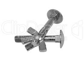 Closeup metal screw (bolt) and nuts