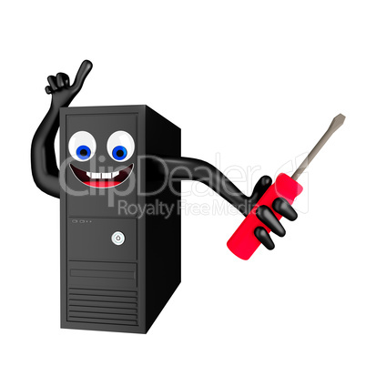 Computer cartoon with screwdriver