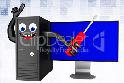 Computer cartoon with screwdriver